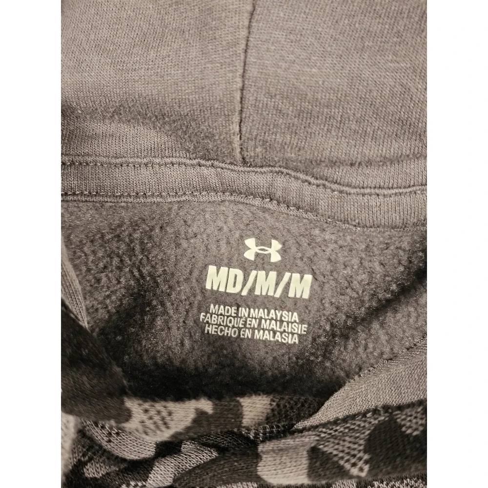 Under‎ Armour Mens Hoodie Rival Fleece Camo AOP HD Grey Black Long Sleeve Medium